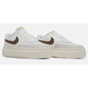 Nike Womens 10 White Leopard Swoosh Court Vision Alta Platform Lace Up Sneaker